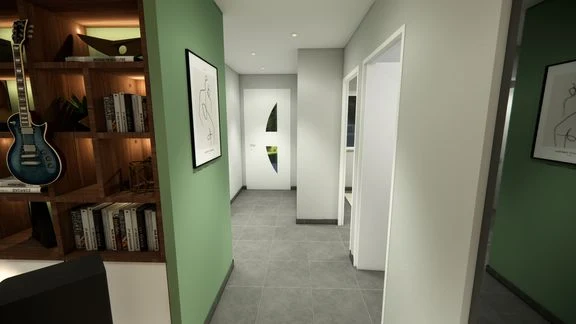 Vue intérieure d’une maison au mobilier personnalisé