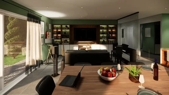 Vue intérieure d’une maison au mobilier personnalisé