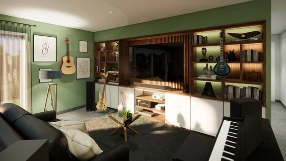 Vue intérieure d’une maison au mobilier personnalisé